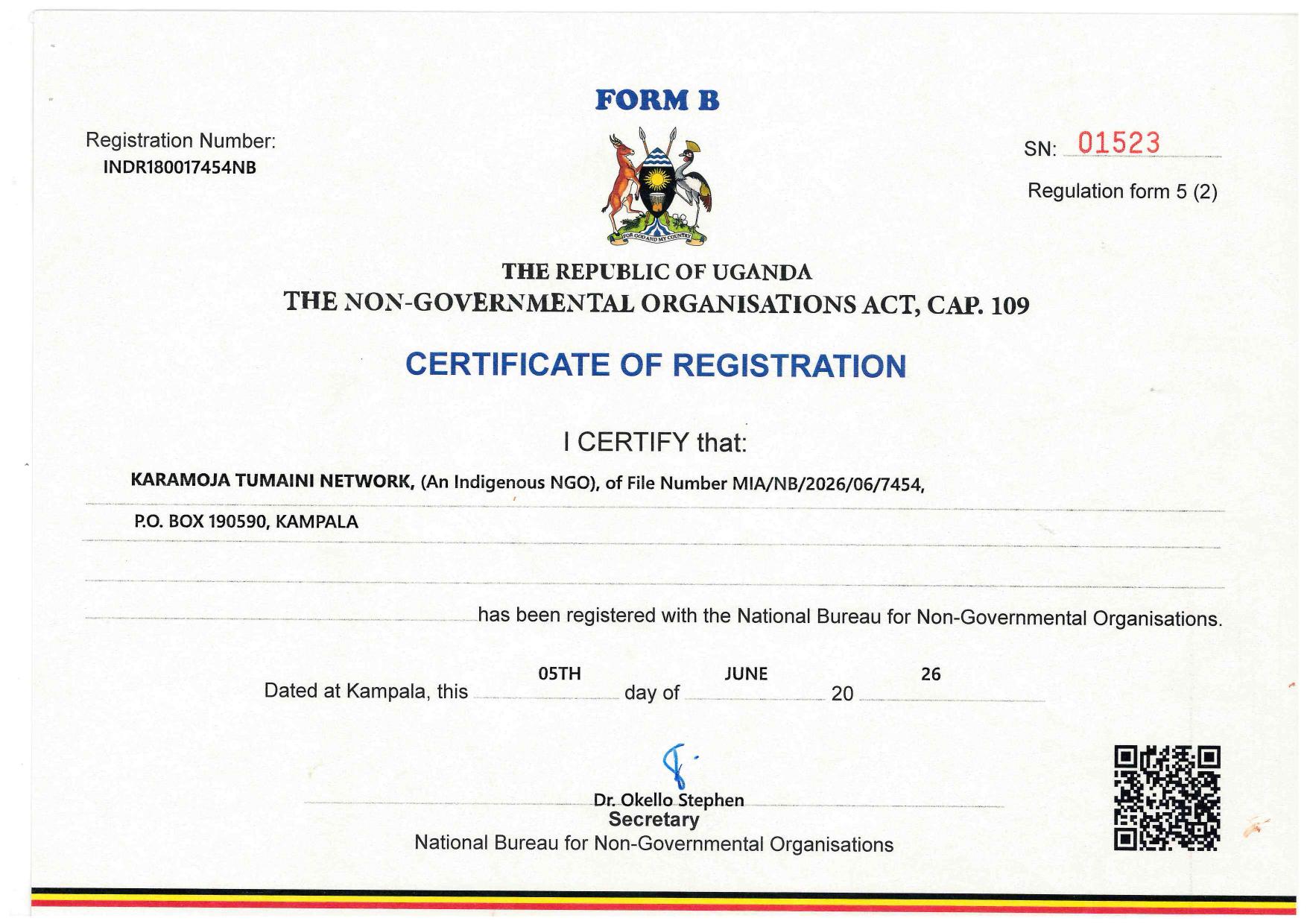 Certificate of NGO Registration preview